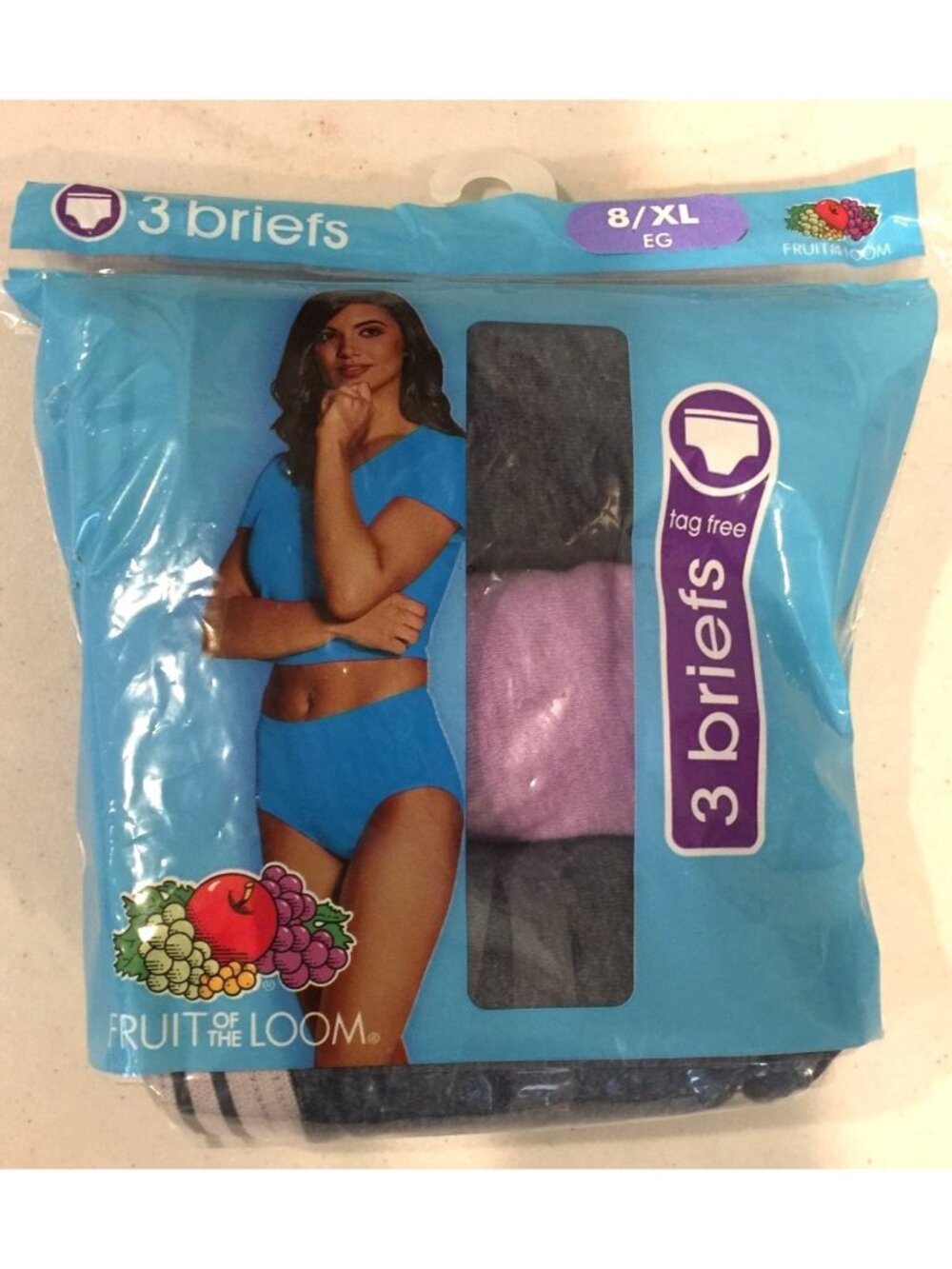 Fruit of the Loom Ladies Tag Free Briefs Size 8 XL Blue Lilac Gray Set of 3